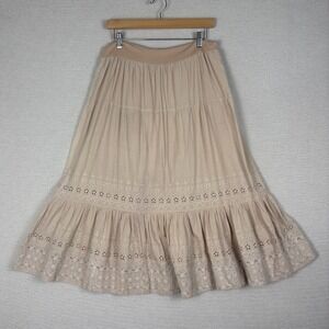 Midi Eyelet Skirt Womens M 100% Cotton A Line Lace Boho Ruffle Romantic Prairie